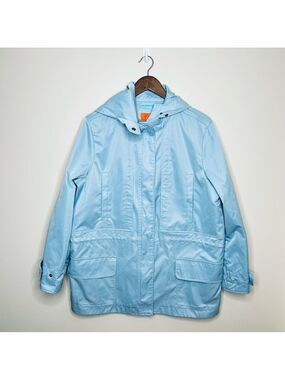 Joe Fresh Powder Blue Hooded Rain Coat with Cinched Waist Large